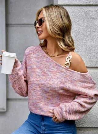 SHEIN LUNE Space Dye Asymmetrical Neck Drop Shoulder Tee 