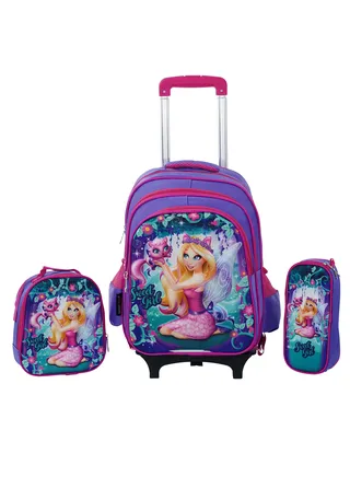 School Rolling backpack All in one Set of 3 (14 Inch), school bag set with Pencil case,lunch bag for boys and girls, back to school essential, trolley bag for school 