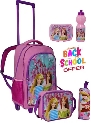 Kids School Trolley Backpack All in one 5 Pcs set Pencil Case, lunch bag water bottle and lunch box for boys and girls 