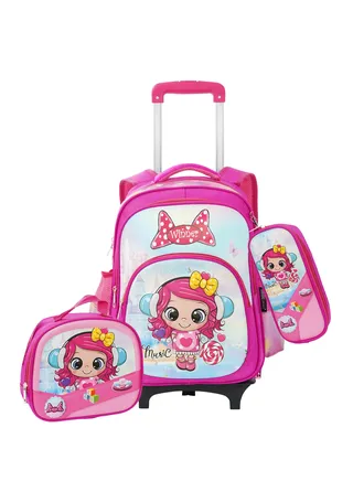 School Rolling backpack All in one Set of 3 (16 Inch), school bag set with Pencil case,lunch bag for boys and girls, back to school essential, trolley bag for school 