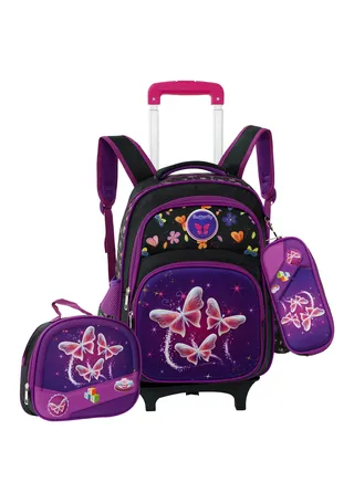 School Rolling backpack All in one Set of 3 (16 Inch), school bag set with Pencil case,lunch bag for boys and girls, back to school essential, trolley bag for school 