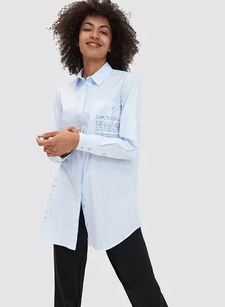 Text Printed Longline Shirt Pale Blue 