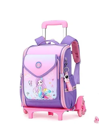Children Trolley School Bags Large Capacity Bookbag Students Rolling Backpack Travel Wheeled Luggage Bag for Elementary Girls Schoolbag 