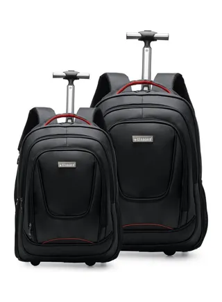 2 Pack Multipurpose Rolling Trolley Backpack Black 