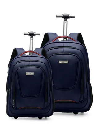 2 Pack Multipurpose Rolling Trolley Backpack Navy Blue 