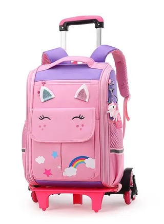 Wheeled Rolling Backpack Black Bookbag for Boys and Girls School Student Books Laptop Travel Trolley Bag 