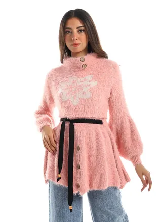 Womens Wool Shirt WithHighNeck And Flower Design 