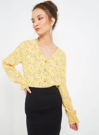Lanni Long Sleeve Floral Top Artisans Gold 