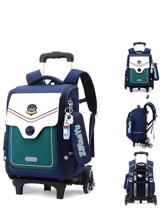 Kids Rolling Backpacks Fashion Printed Trolley School Bags Large Capacity Wheeled Kids Luggage Bag for Elementary Boys Girls Schoolbag 