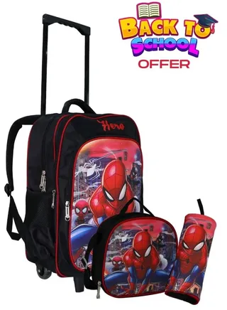 Kids School Trolley Backpack set of 3 With Pencil case and lunch bag for boys and girls 
