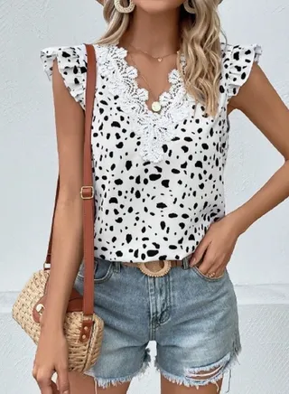 shein blouse blak&white for women with geber &ruffle sleeve 