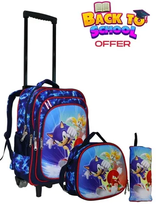 Kids School Trolley Backpack with Pencil Case and lunch bag for boys and girls 