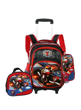 School Rolling backpack All in one Set of 3 (16 Inch), school bag set with Pencil case,lunch bag for boys and girls, back to school essential, trolley bag for school 