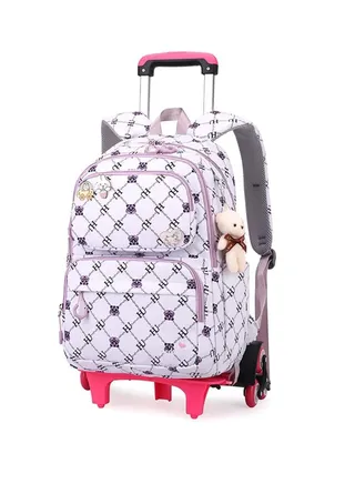 Rolling Backpack for Girls Elementary School Students with Wheels Bookbags Kids trolley Tie Rod Schoolbag Teens Travel Bag 