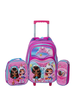 School Rolling backpack All in one Set of 3 (16 Inch), school bag set with Pencil case,lunch bag for boys and girls, back to school essential, trolley bag for school 