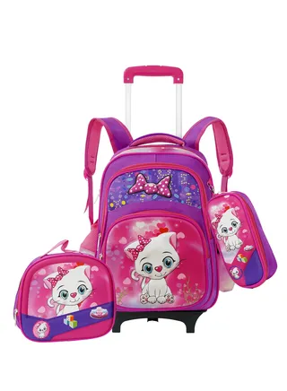 School Rolling backpack All in one Set of 3 (16 Inch), school bag set with Pencil case,lunch bag for boys and girls, back to school essential, trolley bag for school 