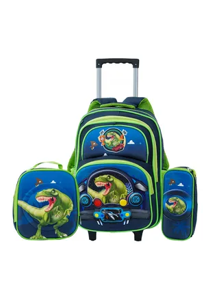 School Rolling backpack All in one Set of 3 (16 Inch), school bag set with Pencil case,lunch bag for boys and girls, back to school essential, trolley bag for school 