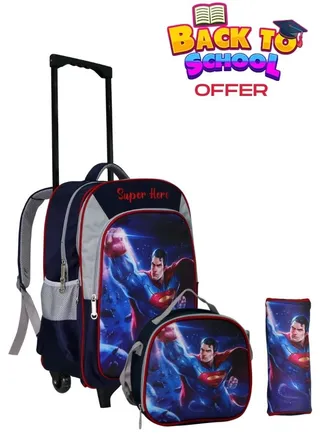 Kids School Trolley Backpack set of 3 With Pencil case and lunch bag 
