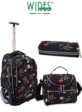 3 Piece Kids School Trolley Bag laptop compartment Big Wheels With Lunch bag & Pencil Case 