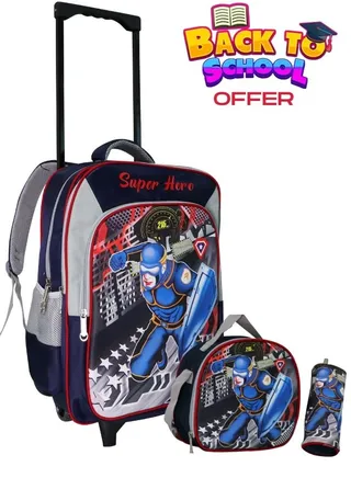 Kids School Trolley Backpack set of 3 With Pencil case and lunch bag for boys and girls 