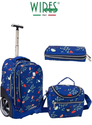 3 Piece Kids School Trolley Bag laptop compartment Big Wheels With Lunch bag & Pencil Case 