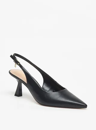 Women's Solid Pumps with Flared Heels and Buckle Closure