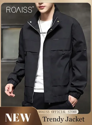 Men's Aviator Jacket Autumn And Winter Black Tops Men's Casual Business Stand-up Collar Jacket Jacket Casual Trend Workwear Men's Jacket 