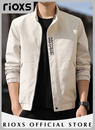 Men's Waterproof and Windproof Slim Fit Outdoor Jacket Autumn Crew Lined Lightweight Jacket With Standing Collar and Full Zipper 