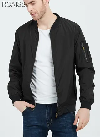 Men's Casual Baseball Jacket Long Sleeve Zip Open and Close The Hem and Cuffs are Elastic Design Daily Wear of Baseball Uniform Solid Coat 