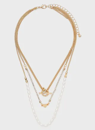 Heart Pendant Pearl Layered Necklace