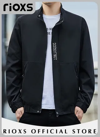 Men's Waterproof and Windproof Slim Fit Outdoor Jacket Autumn Crew Lined Lightweight Jacket With Standing Collar and Full Zipper 
