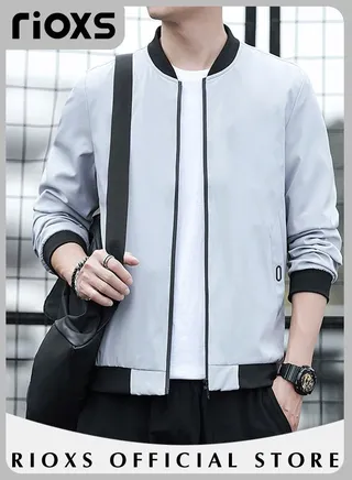 Men's Waterproof and Windproof Slim Fit Outdoor Jacket Autumn Crew Lined Lightweight Jacket With Standing Collar and Full Zipper 