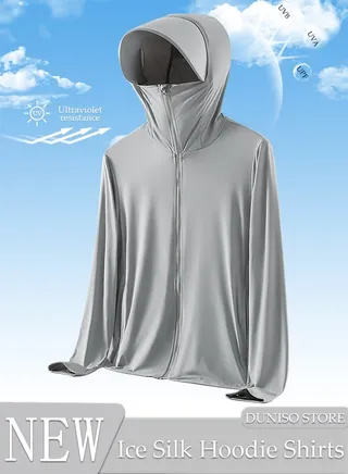 Lightweight Sun Protection Clothing For Men, UPF 50+ Long Sleeve Sun Protection Hoodie Shirt , Long Sleeve Ice Silk Hoodie Shirts for Outdoor Climbing Hiking 