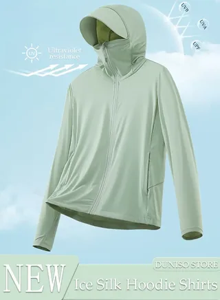Lightweight Sun Protection Clothing For Men, UPF 50+ Long Sleeve Sun Protection Hoodie Shirt , Long Sleeve Ice Silk Hoodie Shirts for Outdoor Climbing Hiking 