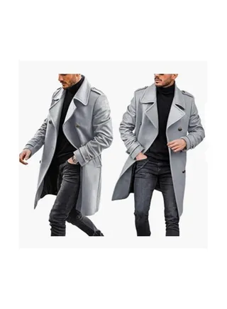 Squality Double Breasted Long Coat Men Grey 