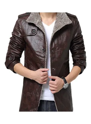 Plush Warm Biker Coat Brown 
