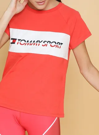 Short Sleeve Logo Printed Boxy T-Shirt Hibiscus 