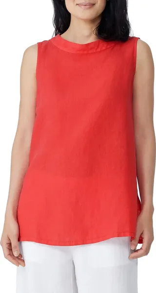 Sleeveless Mock Neck Linen Tunic Top