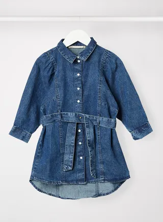 Kids Unisex Denim Shirt Dress Blue 