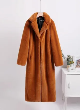 Women Contrast Color Mink Faux Fur Coat Turn Down Collar Winter Fur Lady Long Coat 