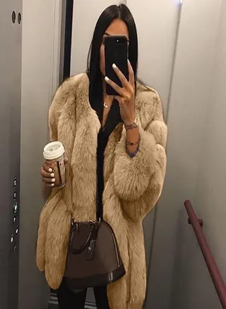 Women Plus Size Short Faux Coat Warm Furry Jacket Long Sleeve Outerwear 