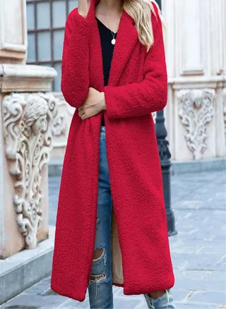 Ladies Fashion Solid Color Long-sleeved Mid-length Lamb Velvet Coat 