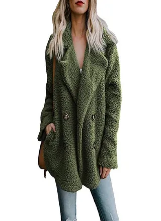 SCIONE Overcoat Solid Coat Women Winter Lapel Loose Outwear Casual Ladies Blend Coat Faux Warm Tops 