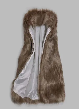 Women's Wool Vest Faux Fur Vest Stand Collar Faux Fur Coat Vest Jacket 