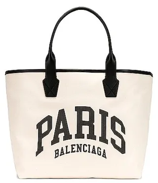 Balenciaga Large Paris Beach Bag Tote in White