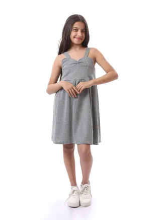Girls Slip On Patterned Summer Dress - Grey & Black 