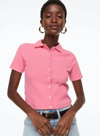 Ribbed Button Down Top
