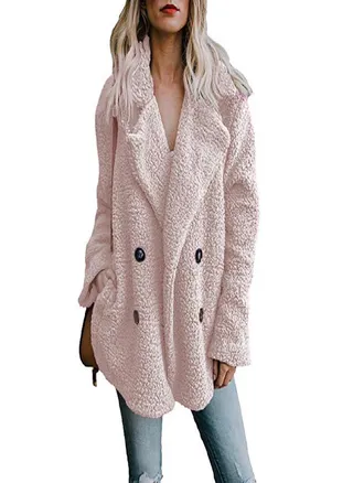 SCIONE Overcoat Solid Coat Women Winter Lapel Loose Outwear Casual Ladies Blend Coat Faux Warm Tops 