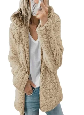 Coats for Women Wool Fur Fluffy Furry Coat Fleece Jackets Hooded Long Sleeve Winter Warmer Plush Fleece Cardigan 