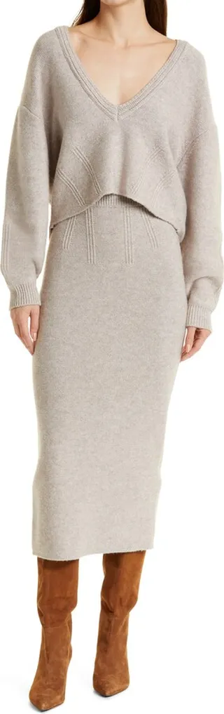 Murphy V-Neck Rib Trim Wool Blend Sweater